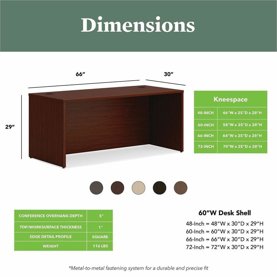 HON Mod Desk Shell, 29"H x 66"W x 30"D, Traditional Mahogany Laminate, 1 Each