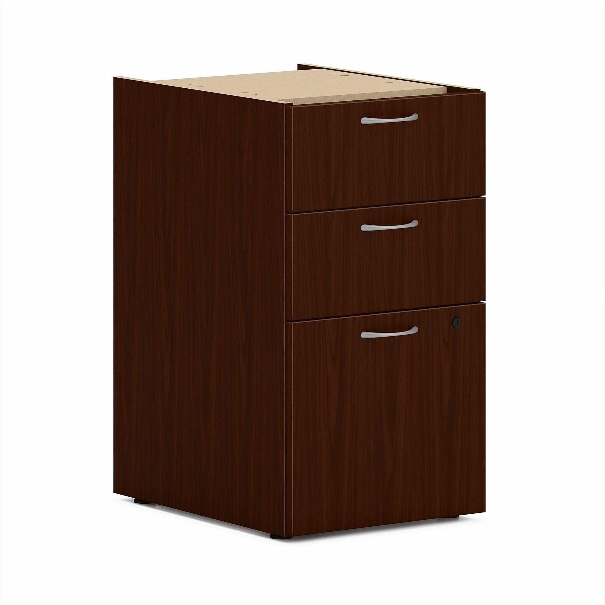 HON Mod HLPLPSBBF Pedestal, 28"H x 15"W x 20"D, 3 Drawers, Traditional Mahogany Laminate, 1 Each