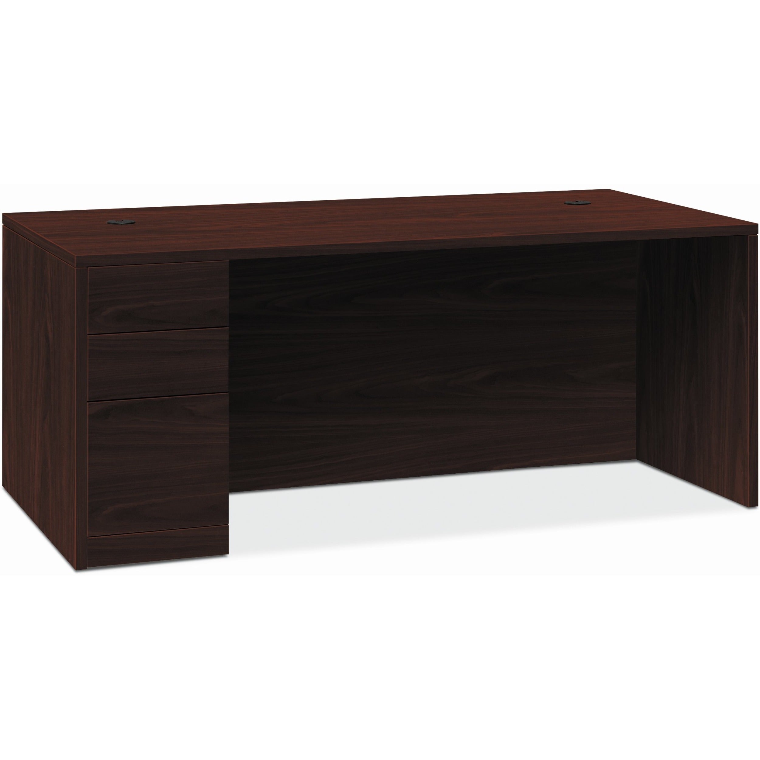 HON 10500 Series H105898L Pedestal Desk, Mahogany Finish, Left Pedestal, 3 Drawers, 29.5"H x 66"W x 36"D, 1 Each