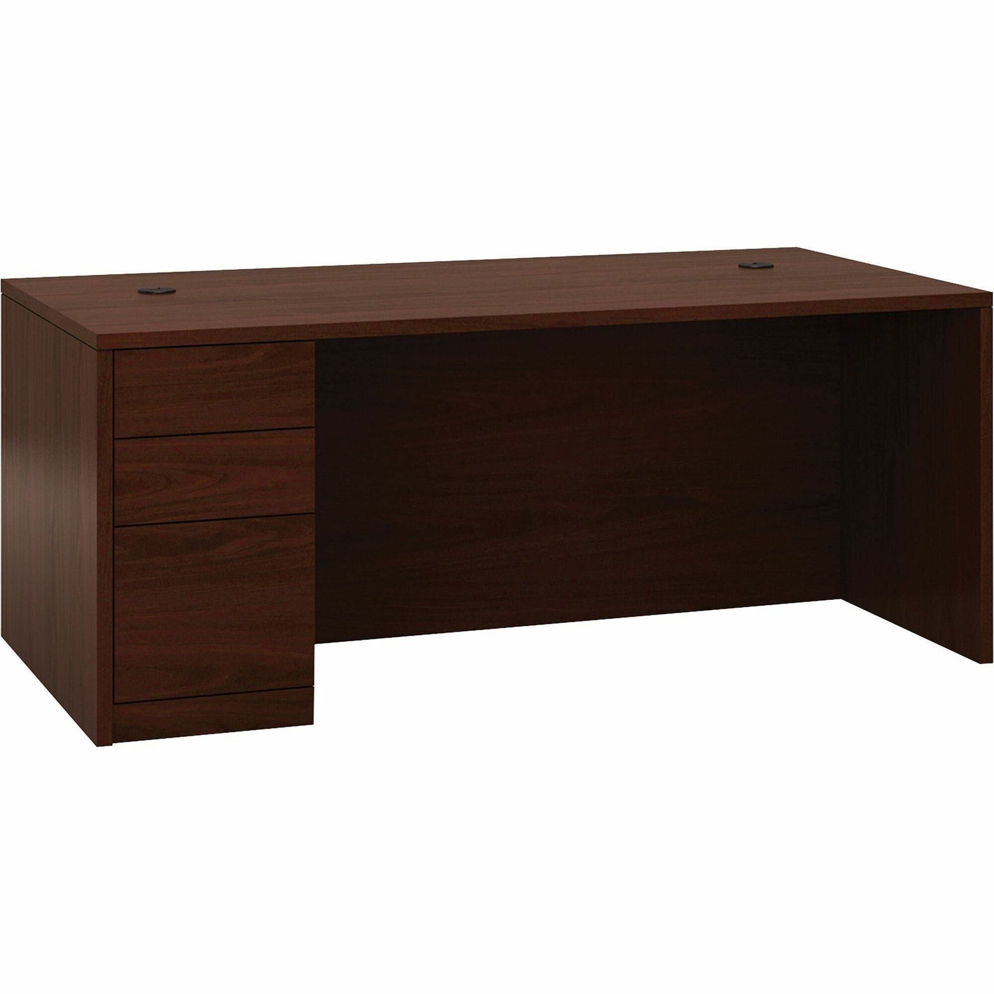 HON 10500 Series H105896L Pedestal Desk, 29.5"H x 72"W x 36"D, 3 Drawers Left Side, Flat Edge, Mahogany Finish, 1 Each