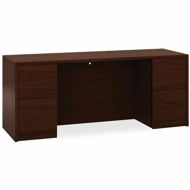 HON 10500 Series H105900 Double Pedestal Credenza, 4 Drawers, Flat Edge, Mahogany Finish, 29.5"H x 72"W x 24"D, 1 Each