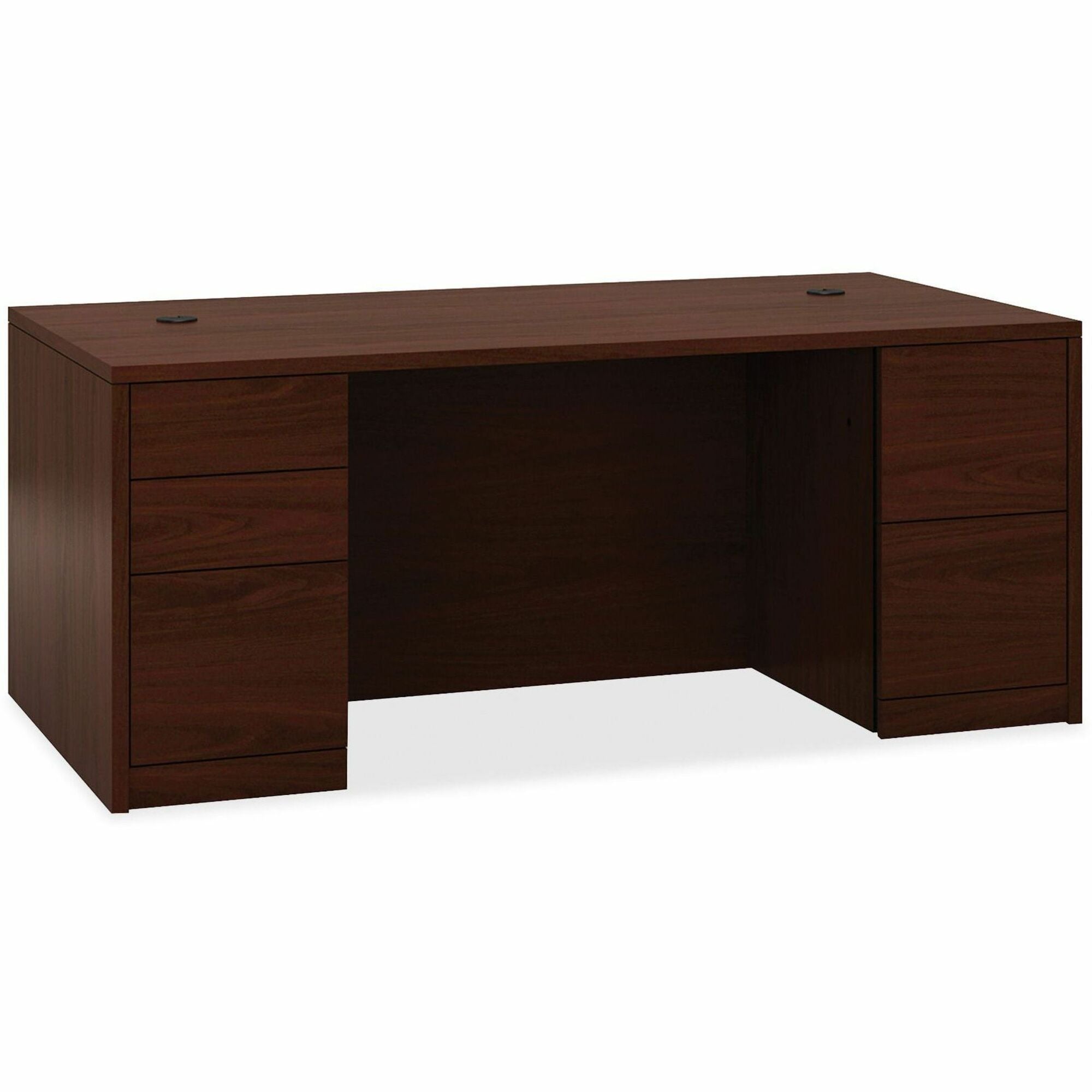 HON 10500 H105890 Double Pedestal Desk, 5 Drawers, Flat Edge, Mahogany Finish, 29.5"H x 72"W x 36"D, 1 Each