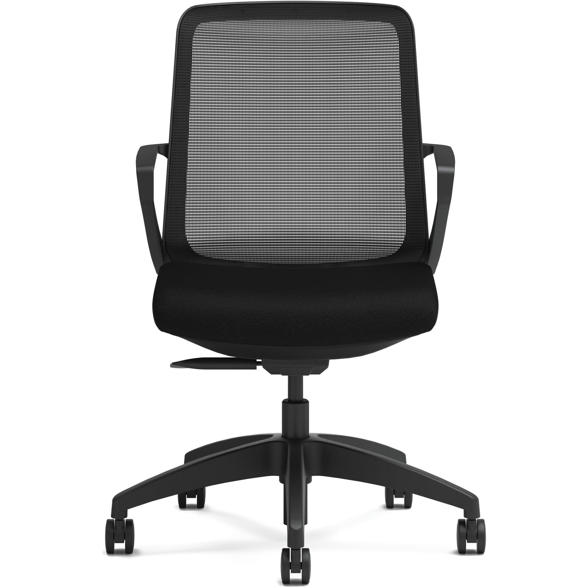 HON Cliq Chair, Black Mesh Back, Fabric Seat, 5-Star Base, Armrests, 1 Each