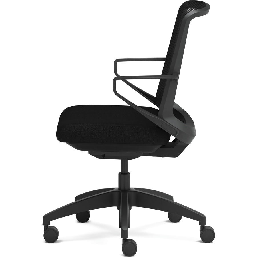 HON Cliq Chair, Black Mesh Back, Fabric Seat, 5-Star Base, Armrests, 1 Each