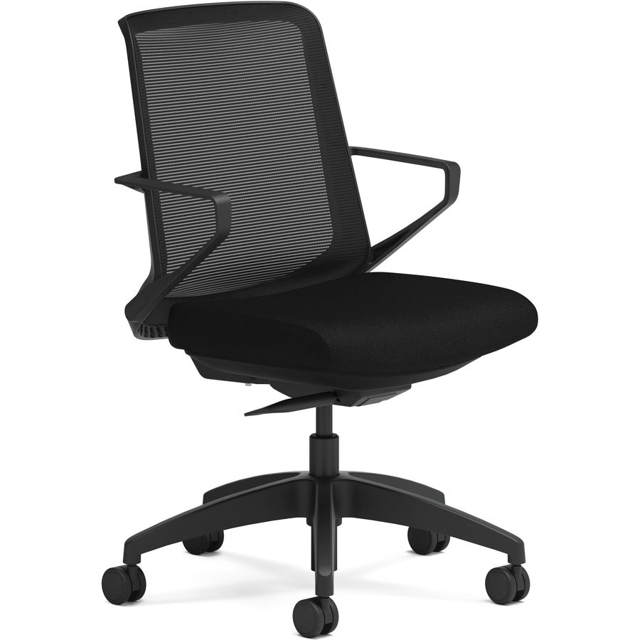 HON Cliq Chair, Black Mesh Back, Fabric Seat, 5-Star Base, Armrests, 1 Each