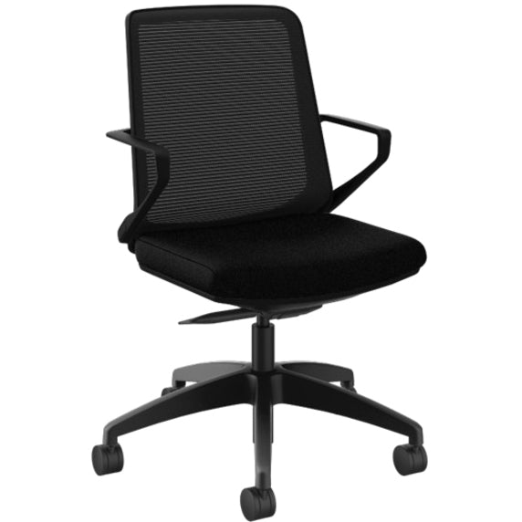 HON Cliq Chair, Black Mesh Back, Fabric Seat, 5-Star Base, Armrests, 1 Each
