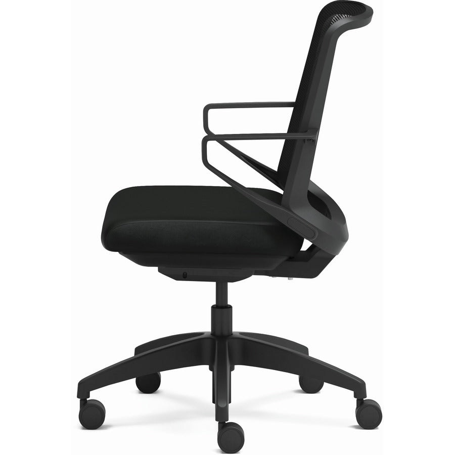 HON Cliq Chair, Black Fabric Seat, Black Mesh Back, Black Frame, Armrests, 1 Each