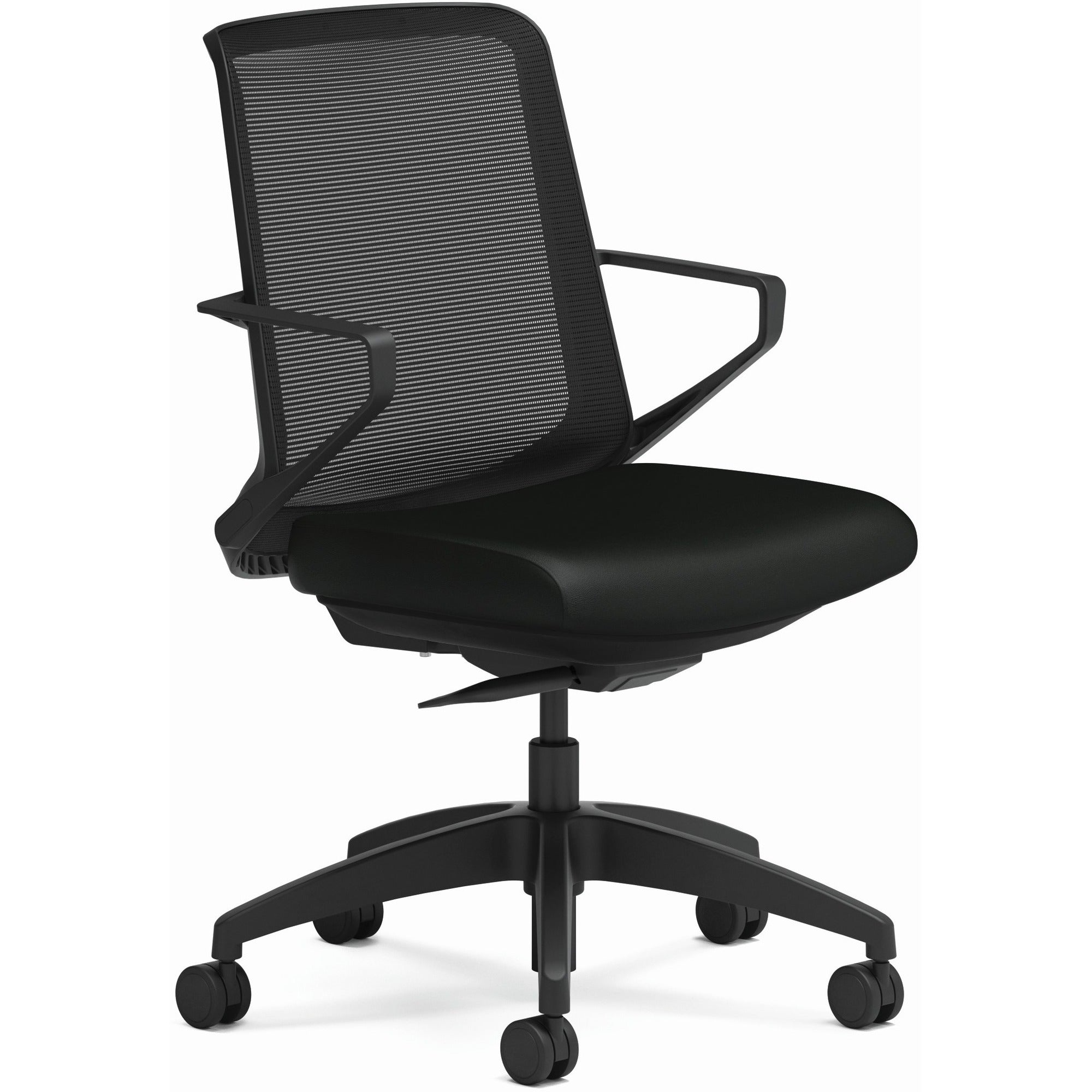 HON Cliq Chair, Black Fabric Seat, Black Mesh Back, Black Frame, Armrests, 1 Each