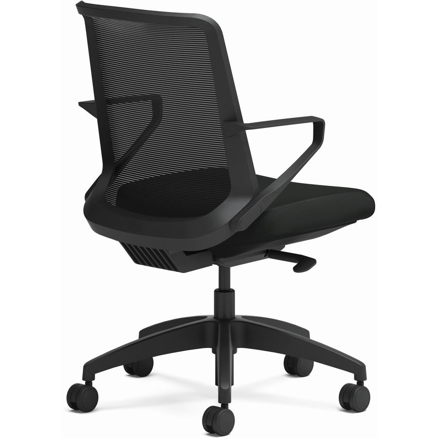 HON Cliq Chair, Black Fabric Seat, Black Mesh Back, Black Frame, Armrests, 1 Each