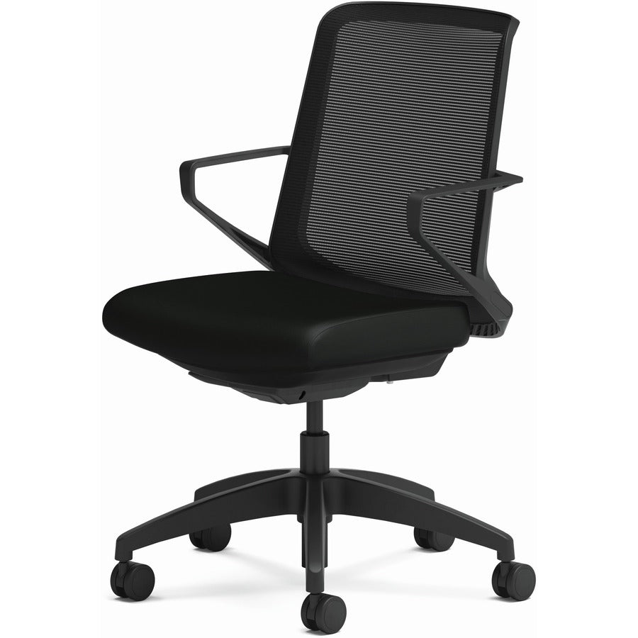 HON Cliq Chair, Black Fabric Seat, Black Mesh Back, Black Frame, Armrests, 1 Each
