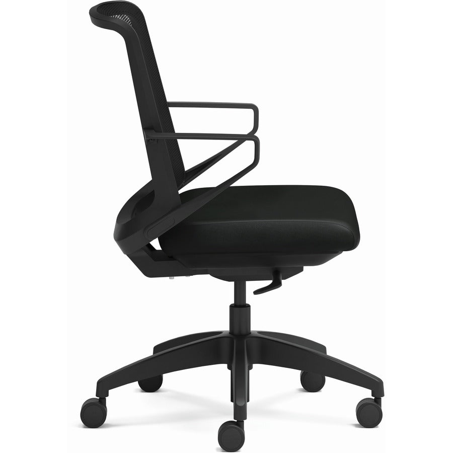 HON Cliq Chair, Black Fabric Seat, Black Mesh Back, Black Frame, Armrests, 1 Each