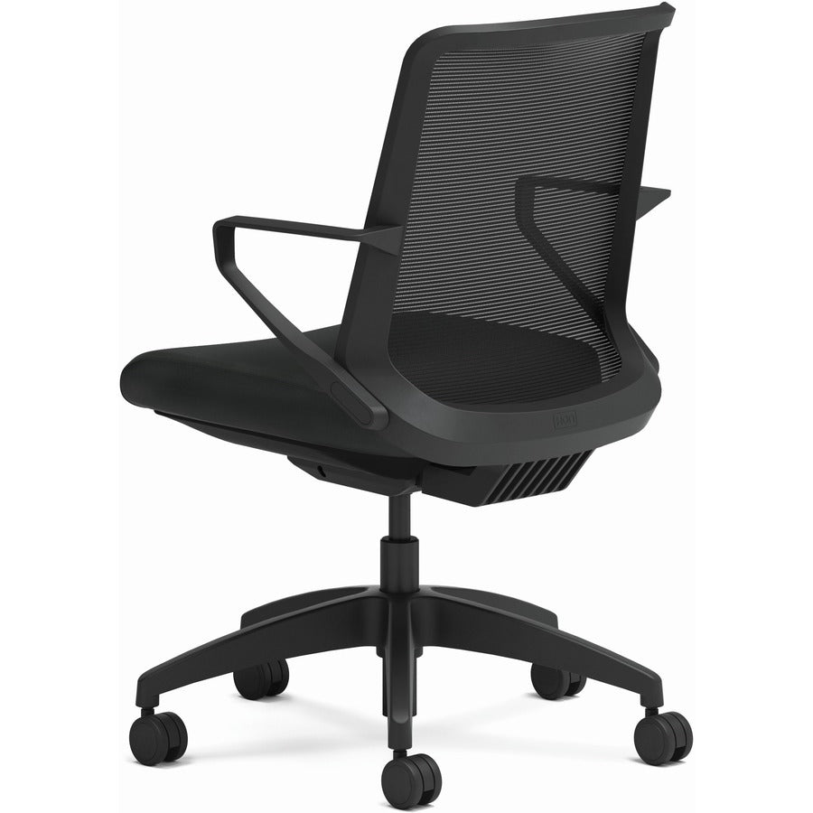 HON Cliq Chair, Black Fabric Seat, Black Mesh Back, Black Frame, Armrests, 1 Each