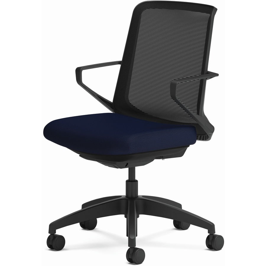 HON Cliq Chair, Navy Seat, Black Mesh Back, Black Frame, Armrest, 1 Each