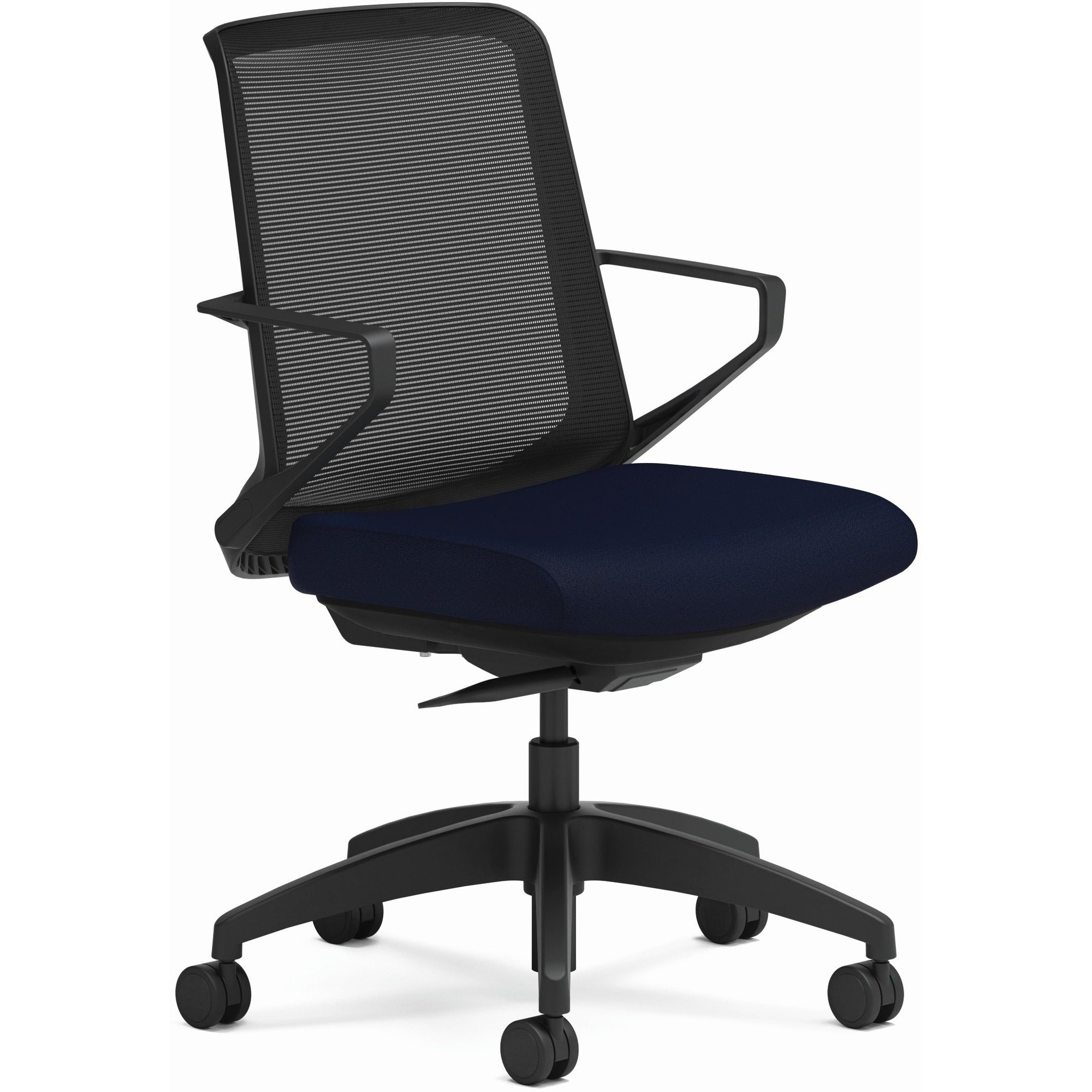 HON Cliq Chair, Navy Seat, Black Mesh Back, Black Frame, Armrest, 1 Each