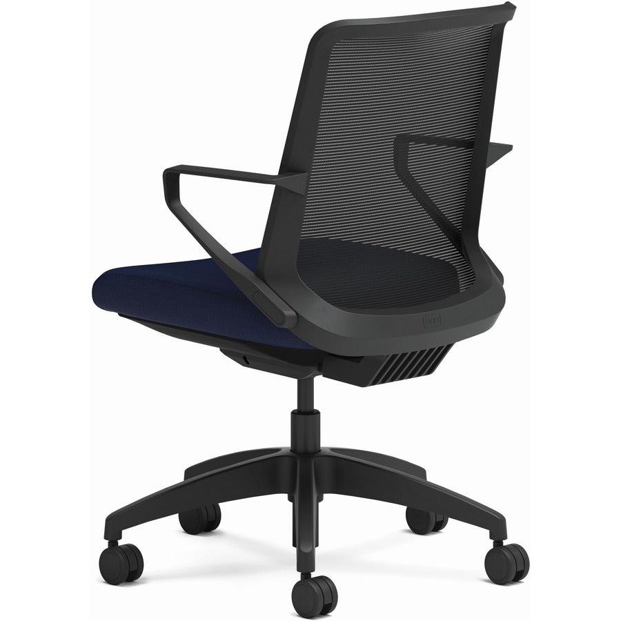 HON Cliq Chair, Navy Seat, Black Mesh Back, Black Frame, Armrest, 1 Each