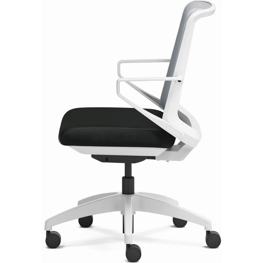 HON Cliq Chair, Black Fabric Seat, Fog Mesh Back, Designer White Frame, Armrest, 1 Each