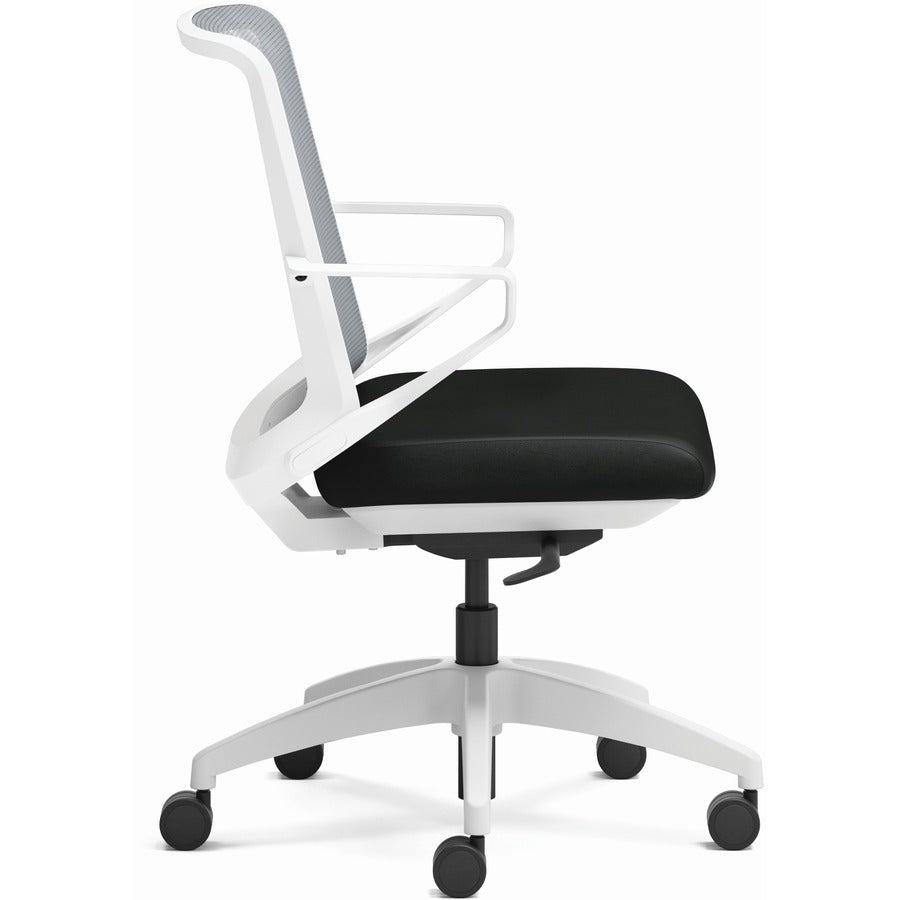 HON Cliq Chair, Black Fabric Seat, Fog Mesh Back, Designer White Frame, Armrest, 1 Each