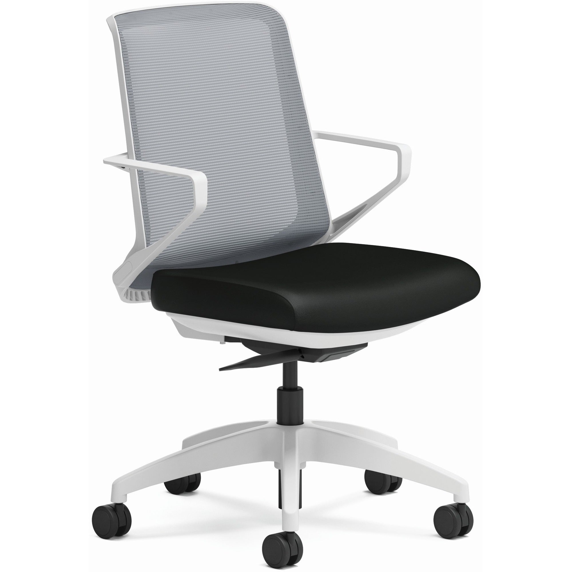 HON Cliq Chair, Black Fabric Seat, Fog Mesh Back, Designer White Frame, Armrest, 1 Each