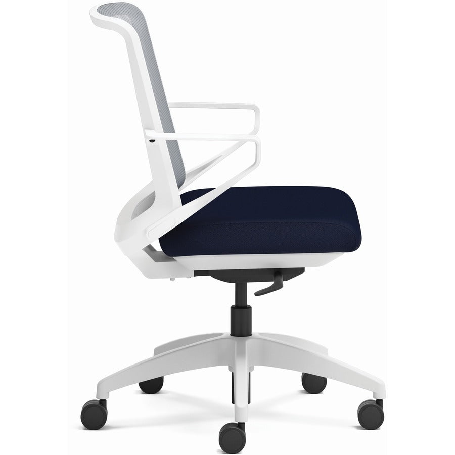 HON Cliq Chair, Navy Seat, Fog Mesh Back, Designer White Frame, Armrest, 1 Each