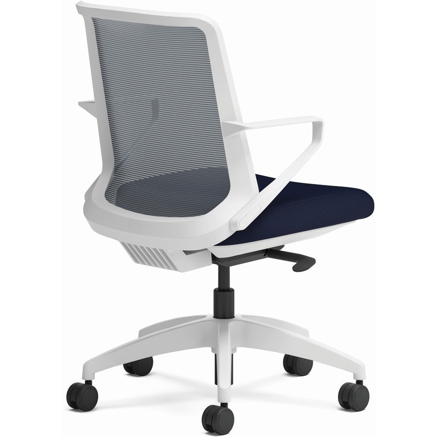 HON Cliq Chair, Navy Seat, Fog Mesh Back, Designer White Frame, Armrest, 1 Each