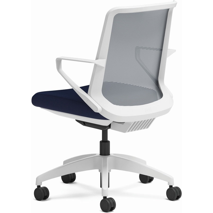 HON Cliq Chair, Navy Seat, Fog Mesh Back, Designer White Frame, Armrest, 1 Each