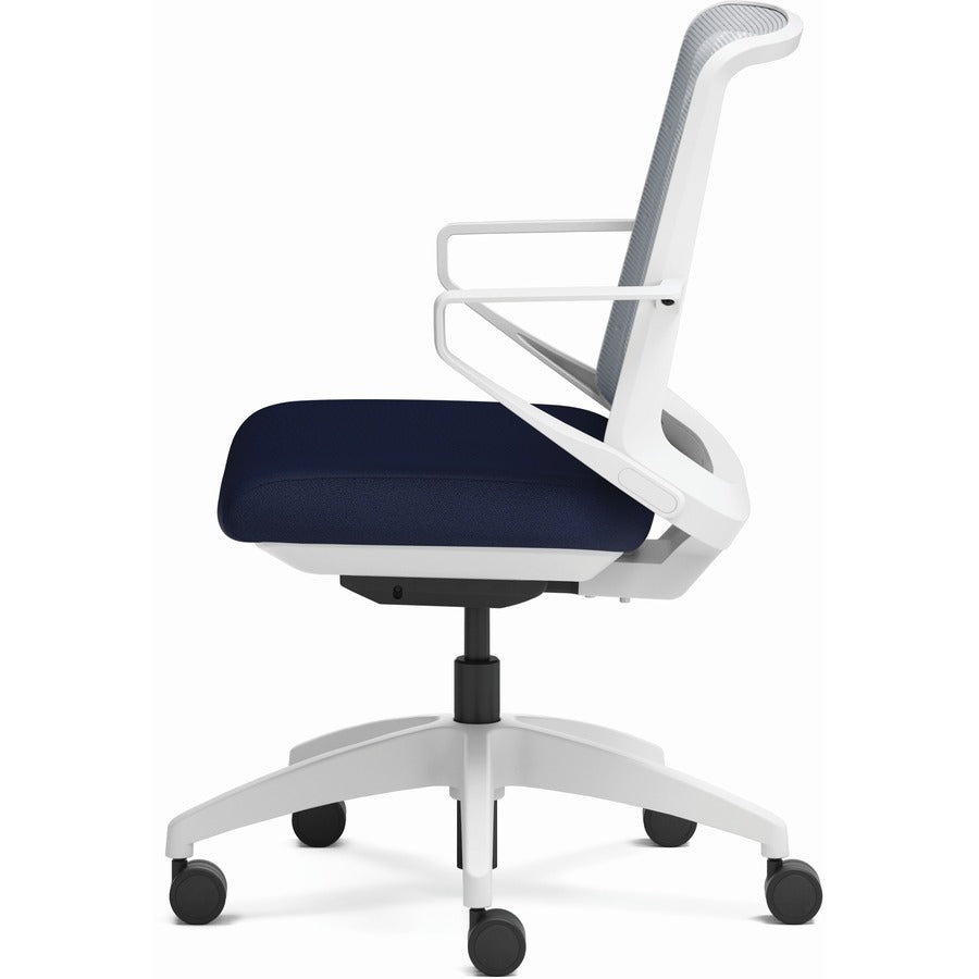 HON Cliq Chair, Navy Seat, Fog Mesh Back, Designer White Frame, Armrest, 1 Each