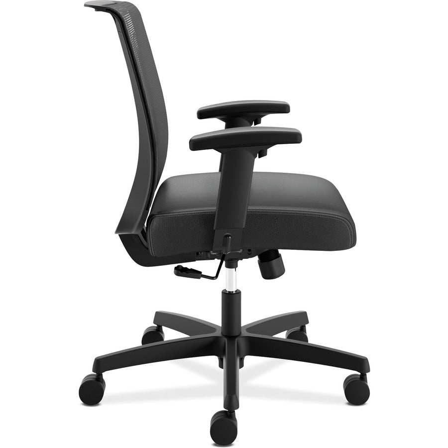 HON Convergence Chair, Black Vinyl Seat, Mesh Back, Adjustable Arms, 5-Star Base, 1 Each