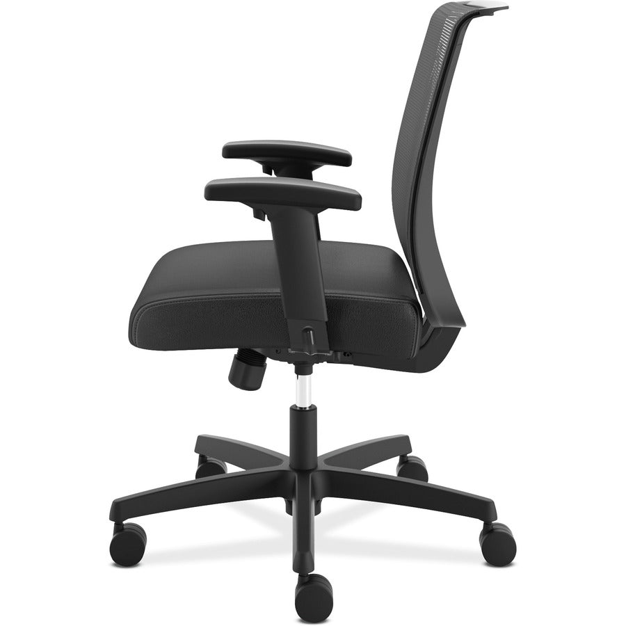 HON Convergence Chair, Black Vinyl Seat, Mesh Back, Adjustable Arms, 5-Star Base, 1 Each