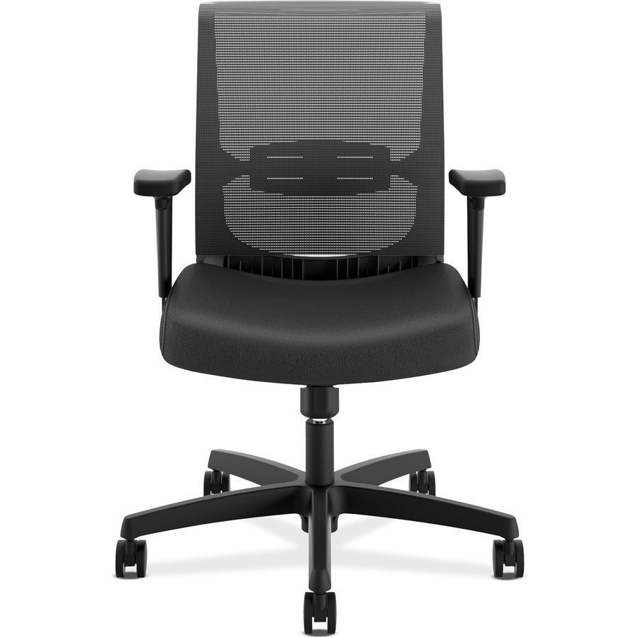 HON Convergence Chair, Black Vinyl Seat, Mesh Back, Adjustable Arms, 5-Star Base, 1 Each