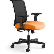 HON Convergence Chair, Apricot Fabric Seat, Black Mesh Back, Adjustable Arms, 5-Star Base, 1 Each