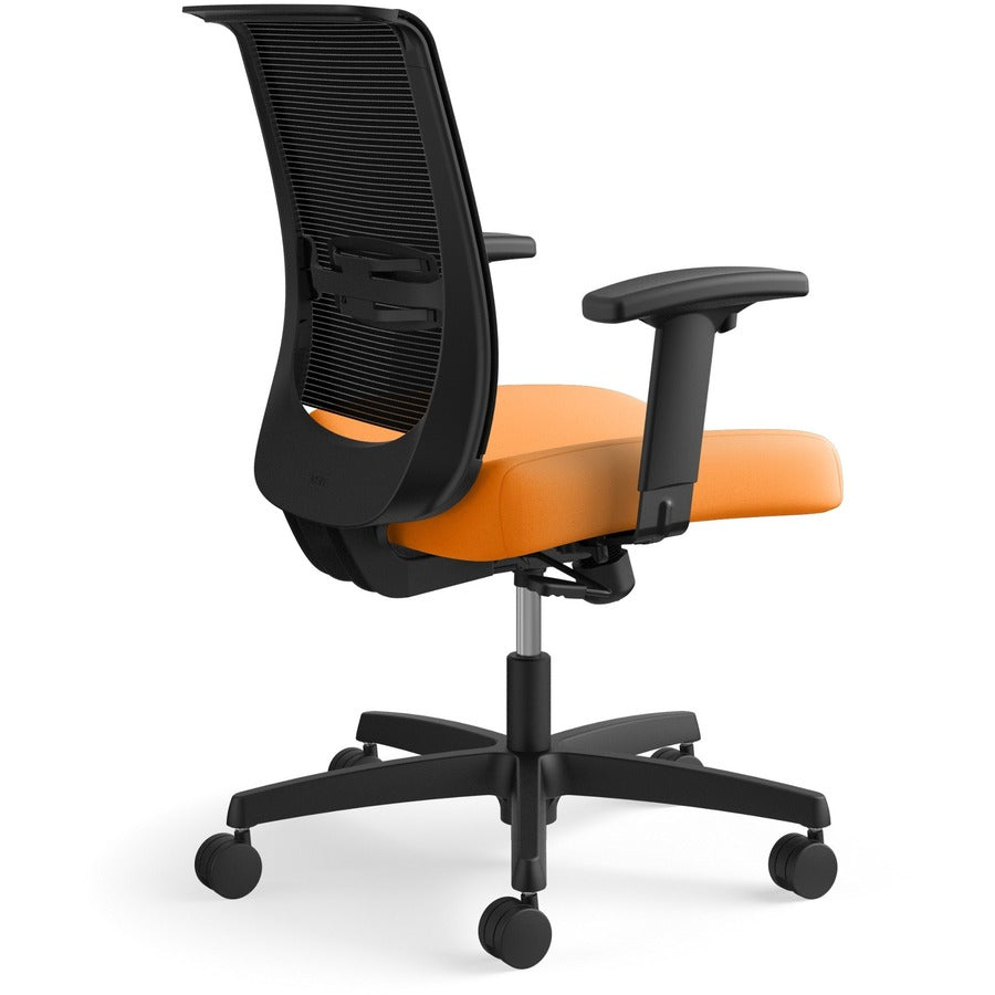 HON Convergence Chair, Apricot Fabric Seat, Black Mesh Back, Adjustable Arms, 5-Star Base, 1 Each