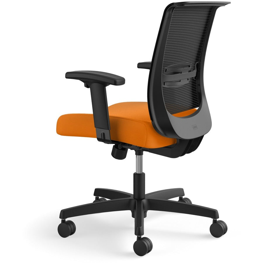 HON Convergence Chair, Apricot Fabric Seat, Black Mesh Back, Adjustable Arms, 5-Star Base, 1 Each