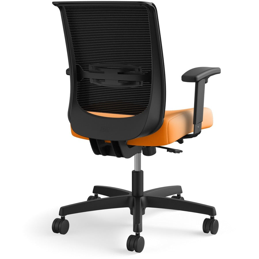HON Convergence Chair, Apricot Fabric Seat, Black Mesh Back, Adjustable Arms, 5-Star Base, 1 Each