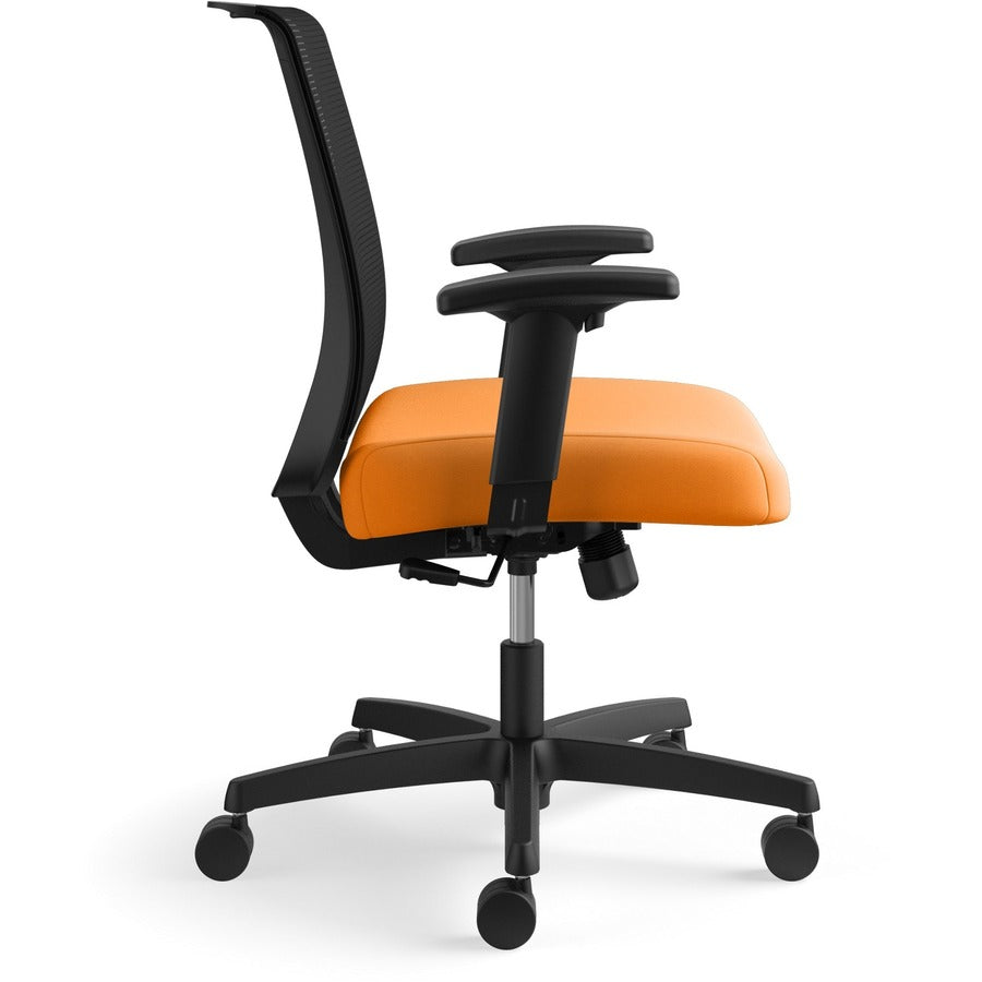 HON Convergence Chair, Apricot Fabric Seat, Black Mesh Back, Adjustable Arms, 5-Star Base, 1 Each