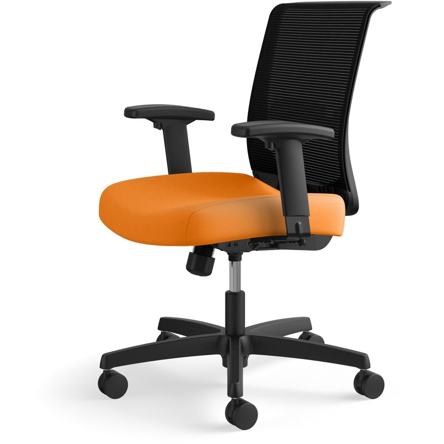 HON Convergence Chair, Apricot Fabric Seat, Black Mesh Back, Adjustable Arms, 5-Star Base, 1 Each