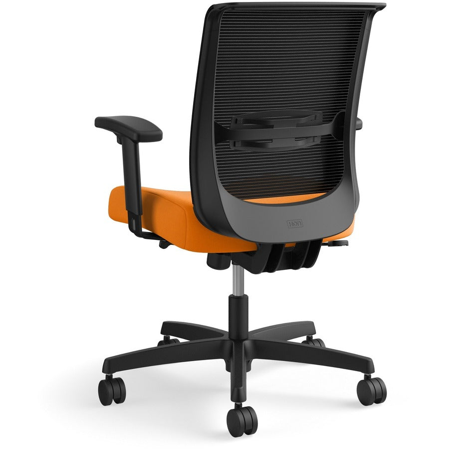 HON Convergence Chair, Apricot Fabric Seat, Black Mesh Back, Adjustable Arms, 5-Star Base, 1 Each