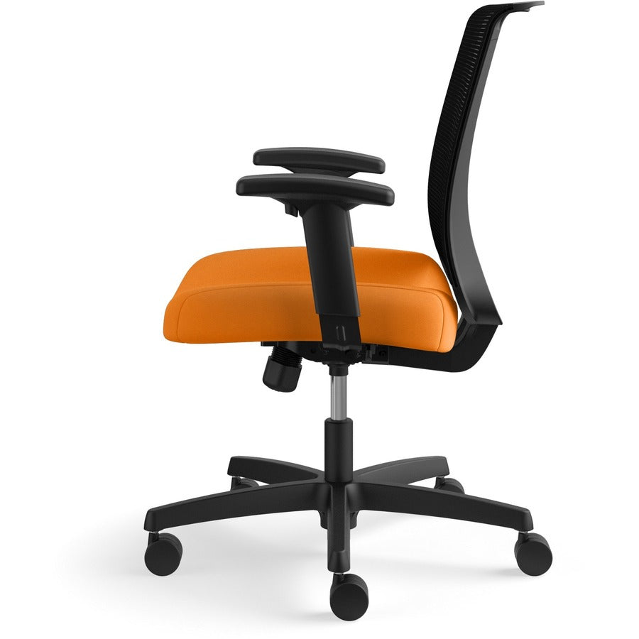 HON Convergence Chair, Apricot Fabric Seat, Black Mesh Back, Adjustable Arms, 5-Star Base, 1 Each