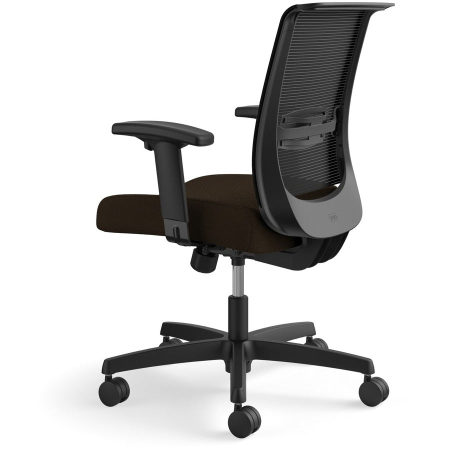 HON Convergence Chair, Espresso Fabric Seat, Black Mesh Back, Adjustable Arms, 5-Star Base, 1 Each