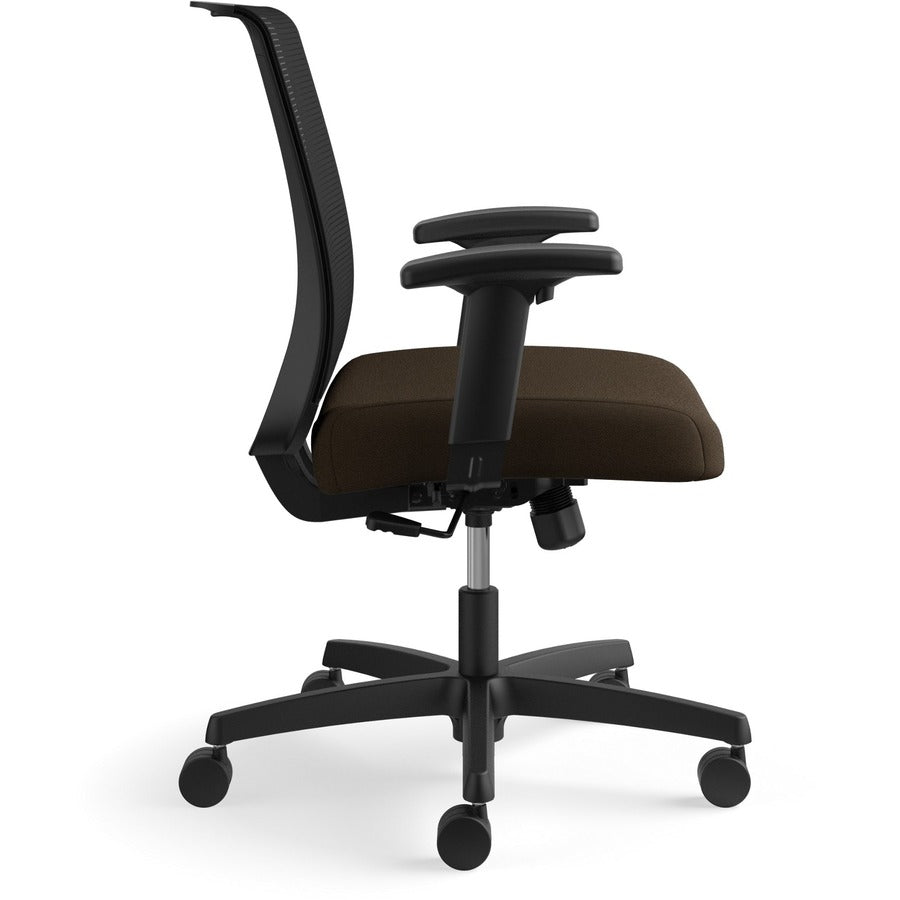 HON Convergence Chair, Espresso Fabric Seat, Black Mesh Back, Adjustable Arms, 5-Star Base, 1 Each