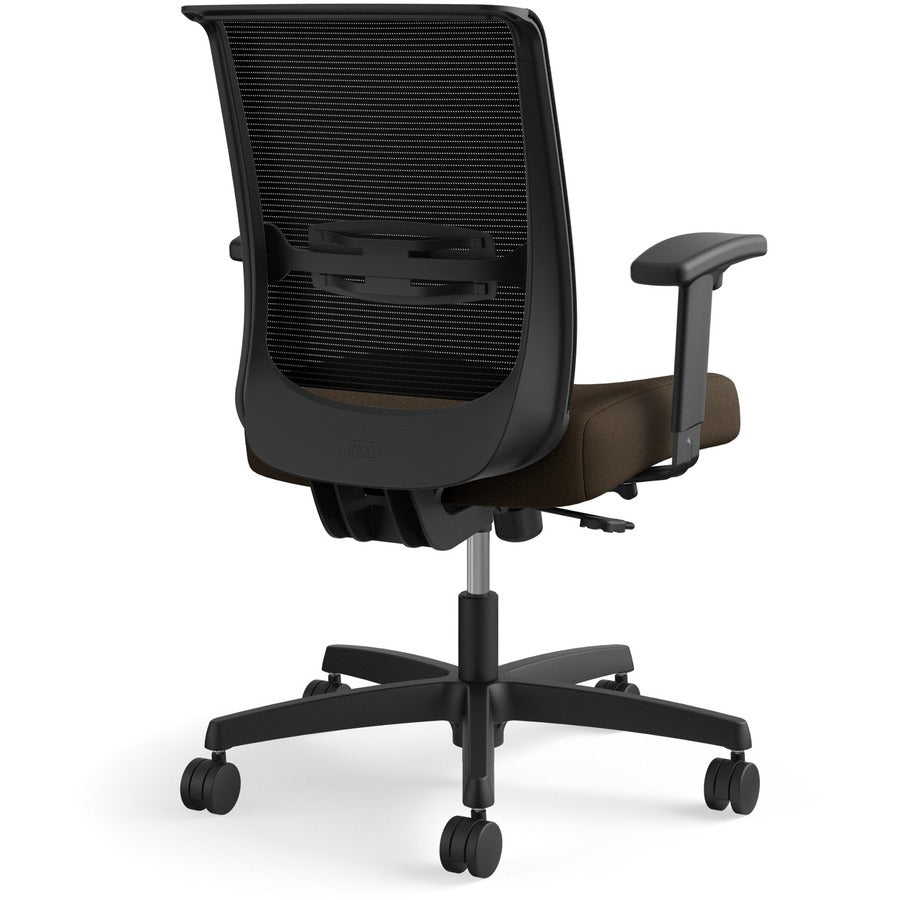 HON Convergence Chair, Espresso Fabric Seat, Black Mesh Back, Adjustable Arms, 5-Star Base, 1 Each