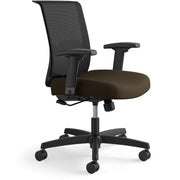 HON Convergence Chair, Espresso Fabric Seat, Black Mesh Back, Adjustable Arms, 5-Star Base, 1 Each