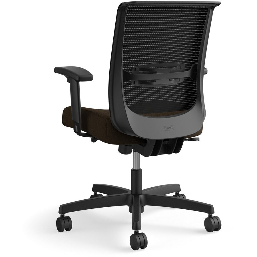 HON Convergence Chair, Espresso Fabric Seat, Black Mesh Back, Adjustable Arms, 5-Star Base, 1 Each