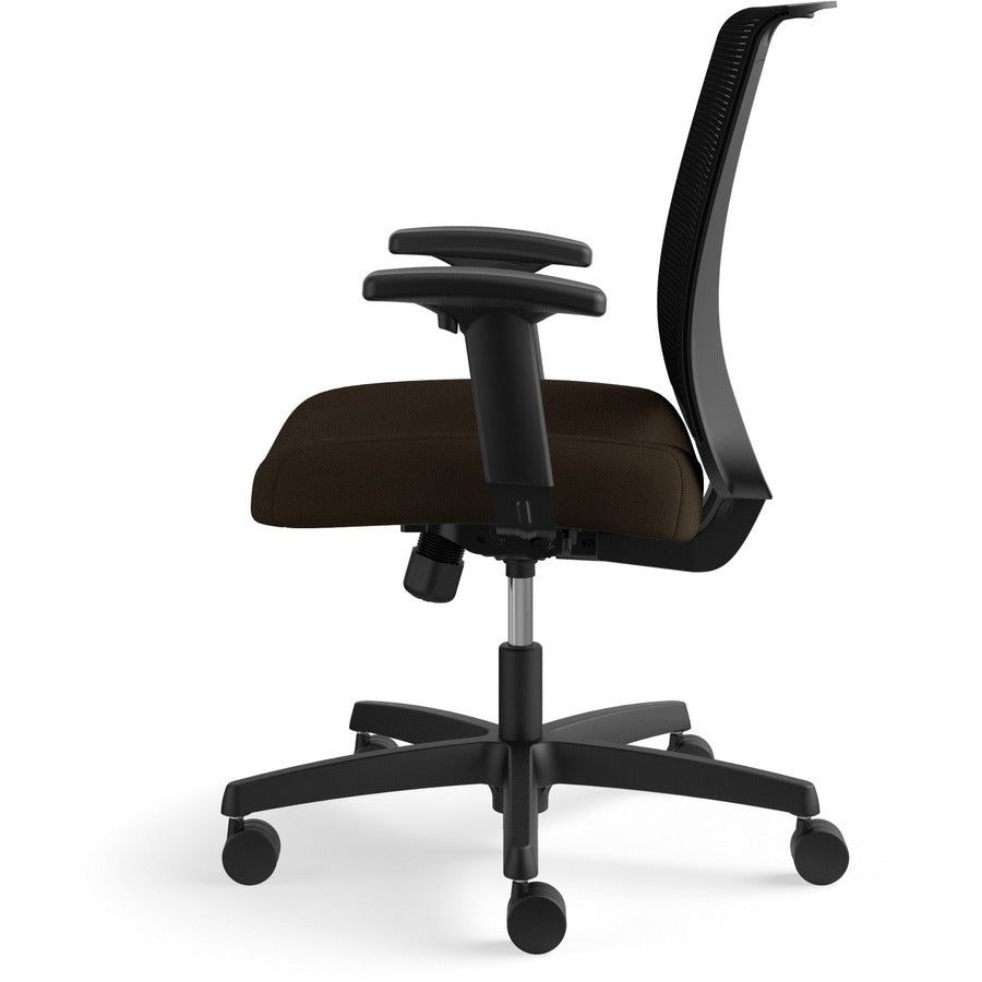 HON Convergence Chair, Espresso Fabric Seat, Black Mesh Back, Adjustable Arms, 5-Star Base, 1 Each