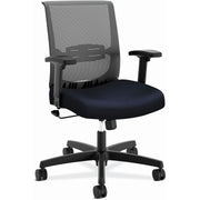 HON Convergence Chair, Navy Fabric Seat, Black Mesh Back, Adjustable Arms, 5-Star Base, 1 Each