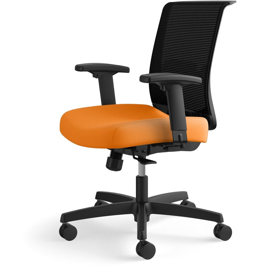 HON Convergence Chair, Apricot Vinyl/Fabric Seat, Black Mesh Back, Adjustable Arms, 5-Star Base, 1 Each