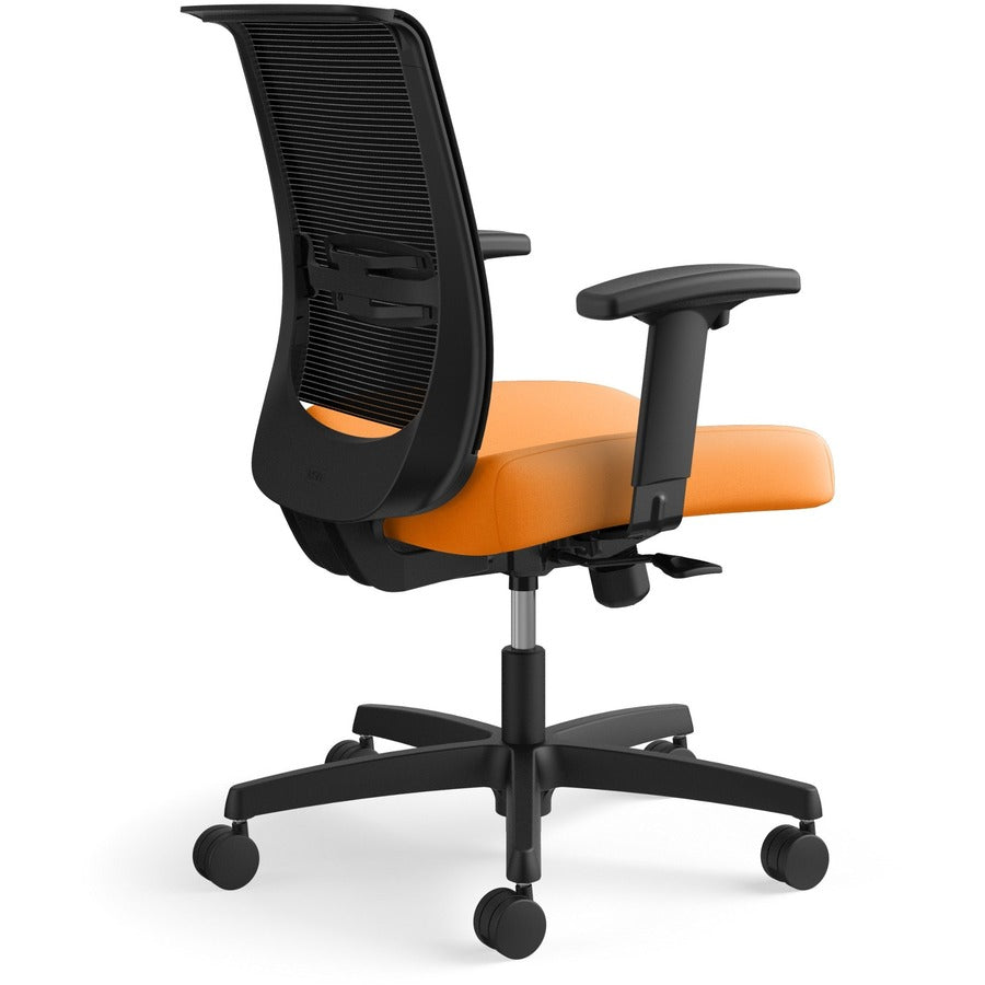 HON Convergence Chair, Apricot Vinyl/Fabric Seat, Black Mesh Back, Adjustable Arms, 5-Star Base, 1 Each