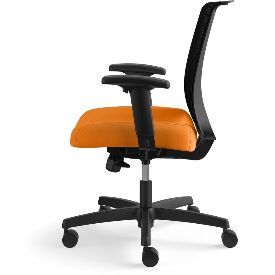 HON Convergence Chair, Apricot Vinyl/Fabric Seat, Black Mesh Back, Adjustable Arms, 5-Star Base, 1 Each