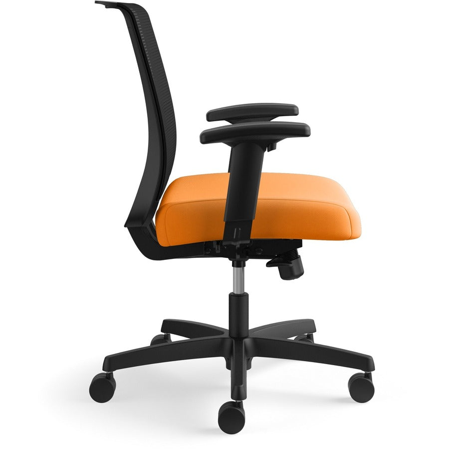 HON Convergence Chair, Apricot Vinyl/Fabric Seat, Black Mesh Back, Adjustable Arms, 5-Star Base, 1 Each