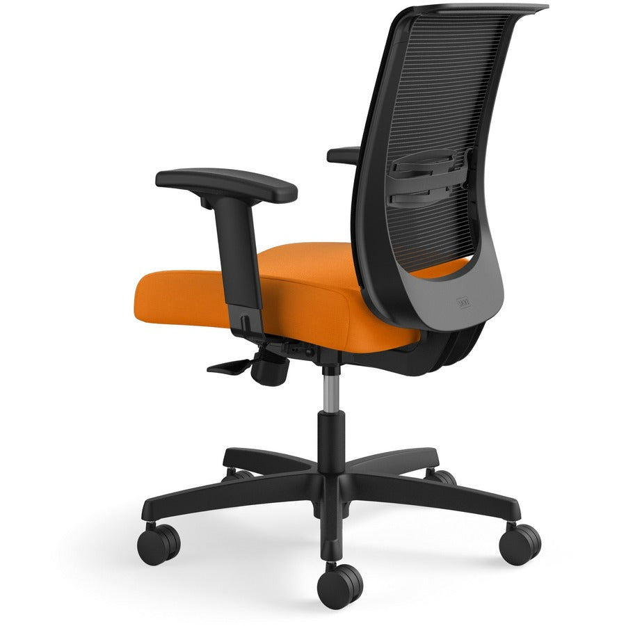 HON Convergence Chair, Apricot Vinyl/Fabric Seat, Black Mesh Back, Adjustable Arms, 5-Star Base, 1 Each