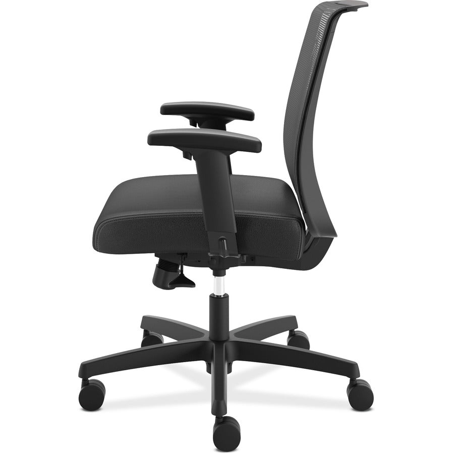 HON Convergence Chair, Vinyl Seat, Mesh Back, Adjustable Arms, Black Frame, 5-Star Base, Black, 1 Each